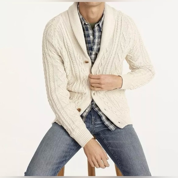 J. Crew Other - J. CREW Men’s XL Heavy Heritage Cotton Cardigan Sweater Cauliflower White